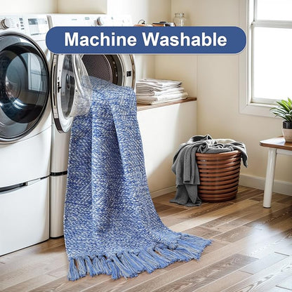 Collive Small Bathroom Rug, 2' x 3' Hand-Woven Low Profile Front Entryway Rug, Navy Blue Cotton Reversible Washable Kitchen Mat Modern Farmhouse Carpet for Foyer Bedroom Back Door Decor