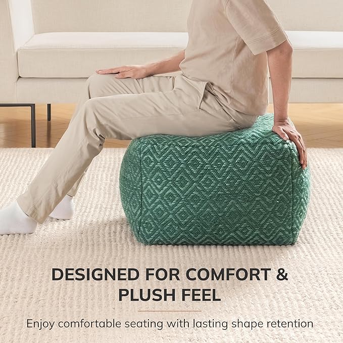 Anji Mountain 100% Handmade & Handcrafted Comfortable Home Décor Pouf Ottoman Footrest for Living Room, Bedroom, Nursery, Kidsroom, Patio Furniture - (22" x 22" x 16" - Sage)