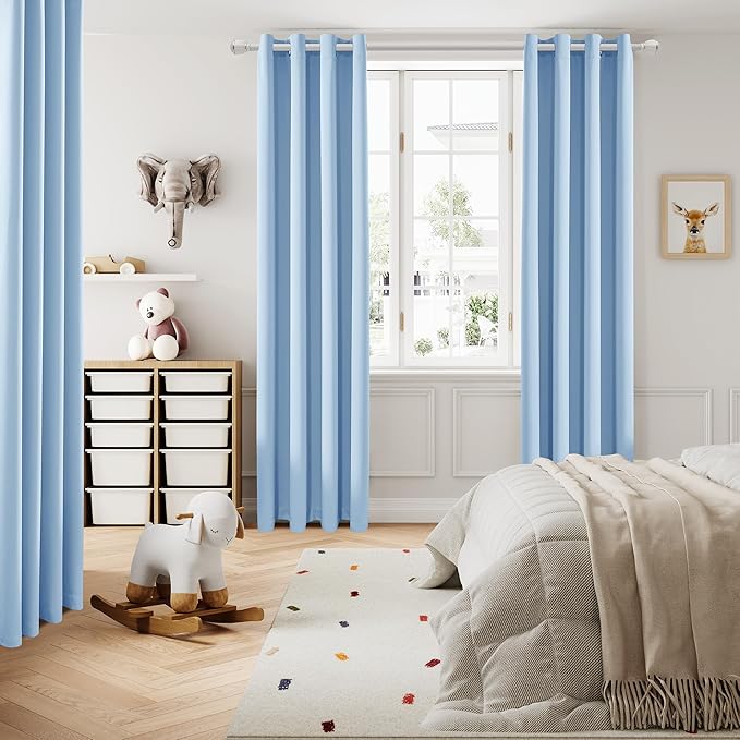 DUALIFE Sky Blue Blackout Curtain Panels/Drapes for Living Room 96 Inch Length Solid Energy Efficient Room Darkening Bedroom Curtains Thermal Insulated Grommet Top 52x96 Inches Cerulean 2 Panels