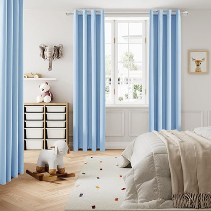 DUALIFE Sky Blue Blackout Curtain Panels/Drapes for Living Room 96 Inch Length Solid Energy Efficient Room Darkening Bedroom Curtains Thermal Insulated Grommet Top 52x96 Inches Cerulean 2 Panels