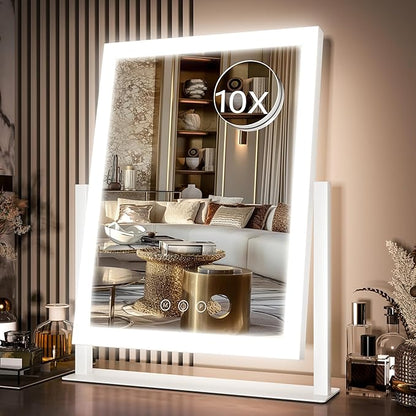 Hollywood Vanity Mirror with Lights, 17" L x 13" W LED Lighted Makeup Mirror, Dimmable & Three Color Lighting Modes, 10X Magnification Mirror, CRI>95% HD, 20W High Brightness (96 LED)