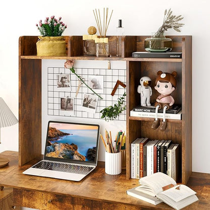 Desktop Bookshelf, 3-Tier Wood Countertop Bookcase with 5 Shelves, Desk Hutch for College Dorm, Multipurpose Desk Organizer Shelf Display Rack for Home Office, Hutch Top Only