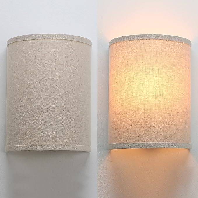 Wall Sconce Lighting Linen Fabric Decor, Industrial Vintage Night Light Wall Lamp Fixture with Fabric Shade for Bedroom Living Room Hallway Corridor