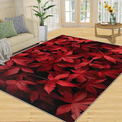 Maple Leaves Living Room Rugs, Red Leaves Area Rugs 2x3 Rug Canada Maple Leaf Non-Slip Washable Rugs Stain Resistant Rug Low-Pile Throw Rug for Bedroom Dining Room Office