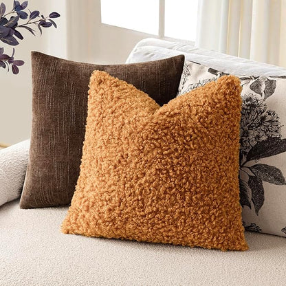 Foindtower 2 Pieces 18x18 Inch Orange, Faux Fur Throw Pillow Cover Accent Sherpa Furry Pillow Covers Fuzzy Soft Pillowcases Cozy Sheepskin Decorative Fleece Cushion Case for Bed Couch Living Room
