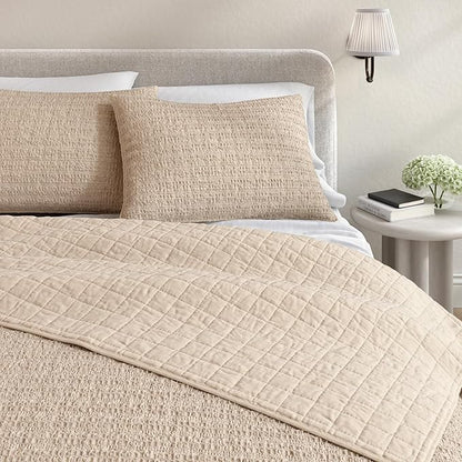 Great Bay Home King Size Taupe 100% Cotton Honeycomb Waffle Quilt and Sham Set - Garment Washed, Waffle Weave Like Texture, Lightweight 3-Piece Bedding Set (Cappuccino)
