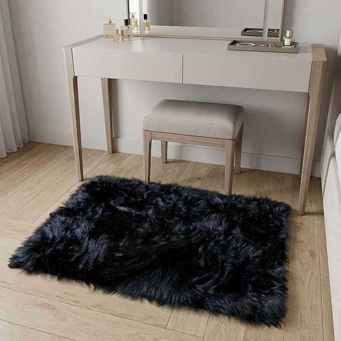 Super Area Rugs Ultra Soft & Fluffy Faux Sheepskin Rug, Black 2 x 3 Feet Carpet for Bedroom Living Room