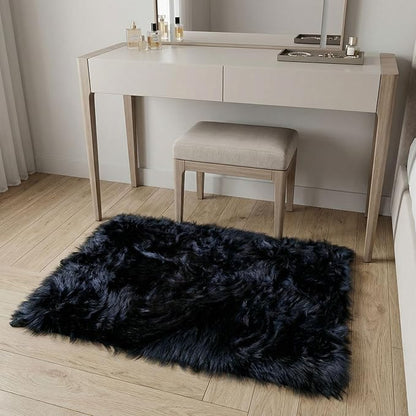 Super Area Rugs Ultra Soft & Fluffy Faux Sheepskin Rug, Black 2 x 3 Feet Carpet for Bedroom Living Room