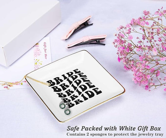 Engagement Gift for Bride-Future Mrs-Bride to Be-Bridal Shower Gifts for Bridal-Bachelorette Party Present for Women,Best Friend-Bridal Wedding Present-Ceramic Jewelry Tray Trinket Holder Ring Dish