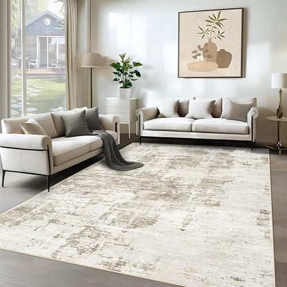 6x9 Area Rugs for Living Room, Washable Modern Abstract Large Area Rug Neutral Soft Non Slip Kids Rug Stain Resistant Indoor Carpet for Bedroom Nursery Dining Room Playroom Office(BeigeBrown, 6'x9')