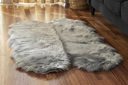 Walk on Me Silky Soft Faux Fur Area Rug, 3 ft. x 5 ft. Gray Fluffy Sheepskin for Living Room, Bedroom, Kid's Room, or Nursery, Home Decor Accent with Non-Slip Backing, Machine Washable