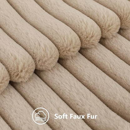 decorUhome Faux Fur Spring Throw Pillow Covers 26x26 Set of 2, Decorative Soft Plush Striped Neutral Couch Euro Sham Pillow Covers with Velvet Back for Sofa, Bed, Living Room Home, Khaki Brown