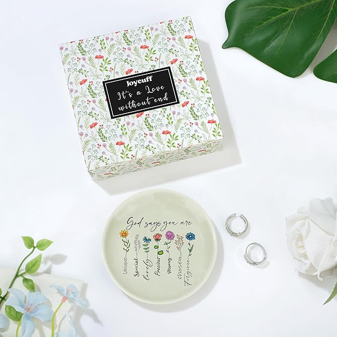 JoycuFF Christian Gifts for Women Faith,Inspirational Religious Ceramic Ring Jewelry Dish Gifts for Christians Christmas