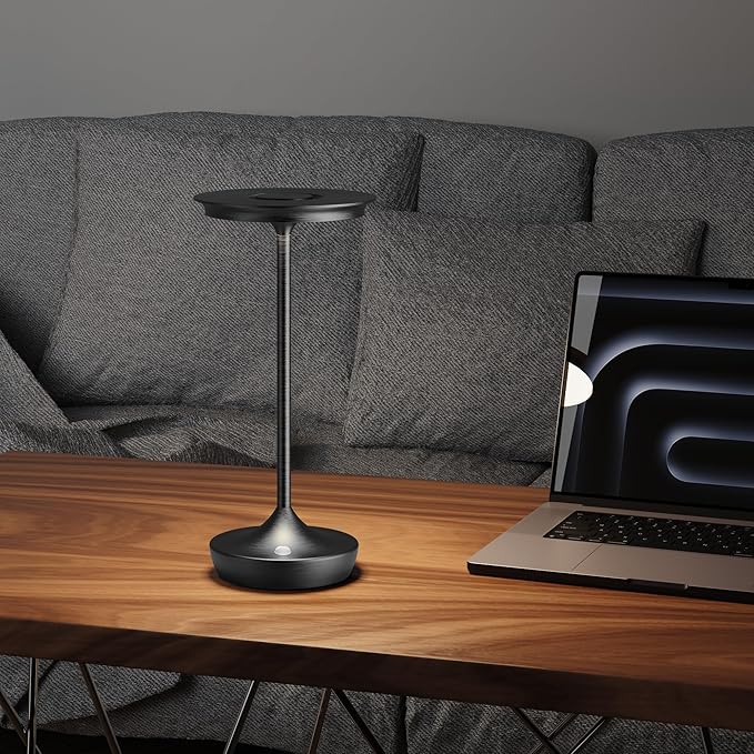 LED Cordless Table Lamps Rechargeable - Outdoor 6000mAh Battery Operated Portable Tables Light 3 Color Stepless Dimming Lamp with Memory Function for Patio Restaurant Dining Black