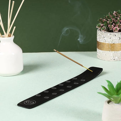 Bless-International Traditional-Handmade-Burner Wooden-Incense-Stick-Holder Ash-Catcher-Stand for-Aromatherapy-Meditation-Yoga (Black Strength) 10 Inches, Pack of 1