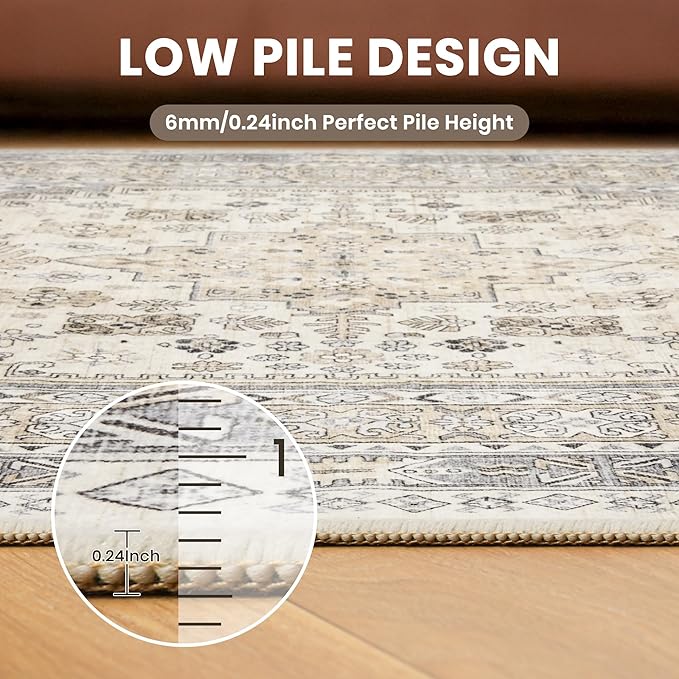 zesthome 3x5 Rug Ultra Soft Washable Rug, Non Slip Area Rug Indoor Entrance, Stain Resistant Rugs for Living Room Bedroom, Vintage Home Decor Area Rugs (Beige,3'x5')