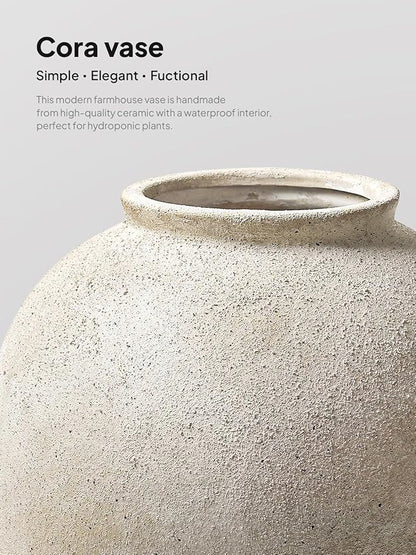 Large White Ceramic Vase - 9.8 Inch Rustic Farmhouse Vase for Home Decor, Minimalist Tall Vases for Living Room, Table, Bathroom, Holiday & Weddings (Sandstone Yellow)