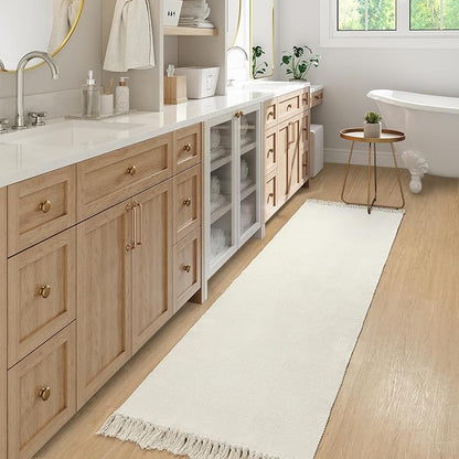 Collive Long Hallway Runner Rug 2.6' x 7', Washable Runners Indoor Entryway Rug, White/Beige Braided Woven Kitchen Carpet Low Profile Front Door Mats for Laundry Room Bedroom Doorway