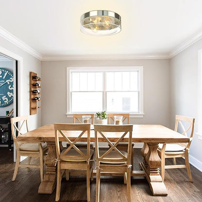 Kalium Flush Mount Ceiling, 2-Light Farmhouse Ceiling Mount with Seeded Glass Lampshade, Industrial Flush