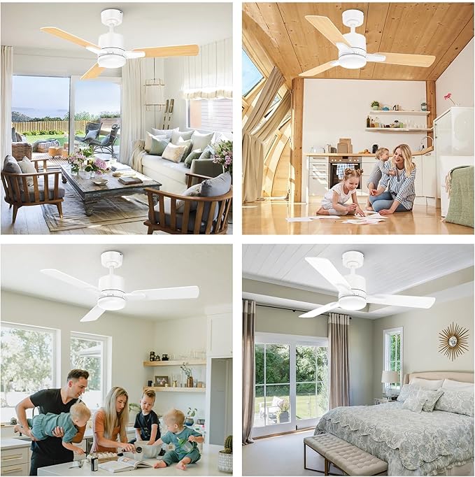 Ceiling Fans with Lights, 42 Inch Low Profile Ceiling Fan with Light and Remote Control,10 Min Quick Installation,Reversible,3CCT Dimmable,Quiet,white Small Ceiling Fan for Bedroom Indoor/Outdoor