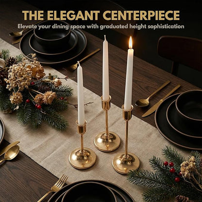 18 Pcs Gold Candlestick Holders Set - Vintage Brass Taper Candle Holder for Pillar Candles - Modern Decorative Centerpiece for Wedding Fireplace Mantel Decor - Cozy Atmosphere Housewarming Gift