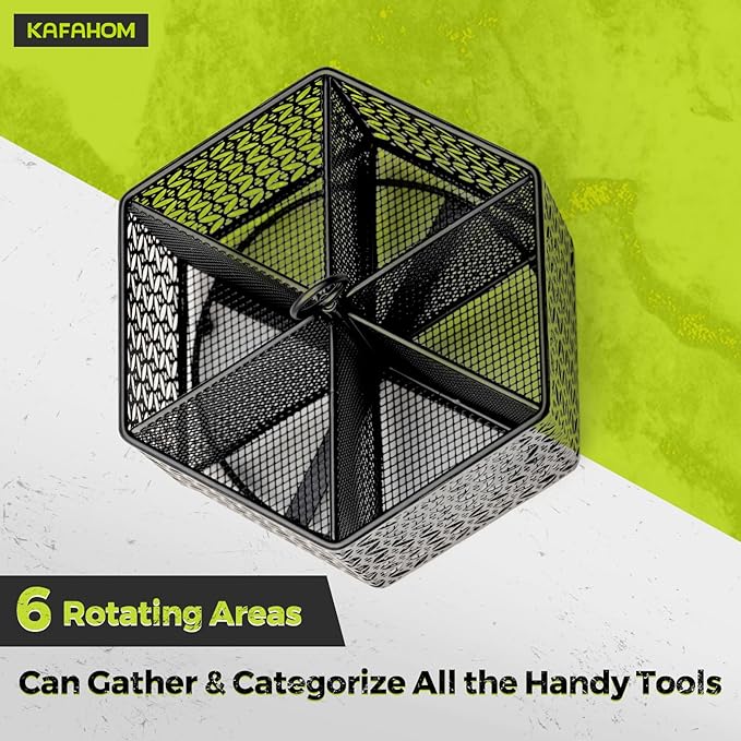 KAFAHOM 360° Rotating Tool Organizer，Small Repair Tool Storage Rack for Desktop Workbench,Hand Tool Stand Holder,Tool Caddy for Wrenches, Pliers, Tweezers, Scissors, Calipers, etc, Black-Hexagon
