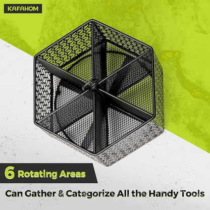 KAFAHOM 360° Rotating Tool Organizer，Small Repair Tool Storage Rack for Desktop Workbench,Hand Tool Stand Holder,Tool Caddy for Wrenches, Pliers, Tweezers, Scissors, Calipers, etc, Black-Hexagon