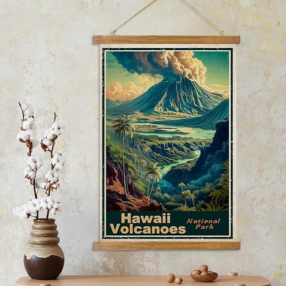 ABoby Vintage Hawaii Volcanoes National Park Posters - Travel Posters Wall Art for Home, Office - Retro Prints with Wood Frames - Ready to Hang