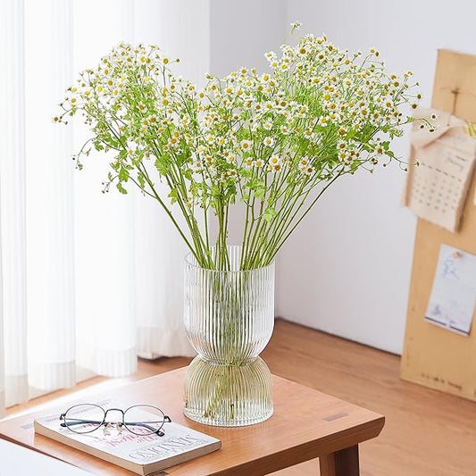7.5 Inch Glass Hourglass Vase - Clear Ribbed Bud Flower Vases for Floating Candles, Centerpieces, Wedding Reception Decor - Hurricane Candle Holder for Home Decor, Housewarming Gift