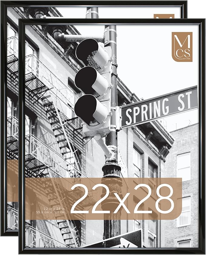 MCS Trendsetter 22x28 Poster Frame Black High-Gloss, Vertical & Horizontal Wall Hanging Large Picture Frame for Photos, Posters & Art Prints (2-Pack)