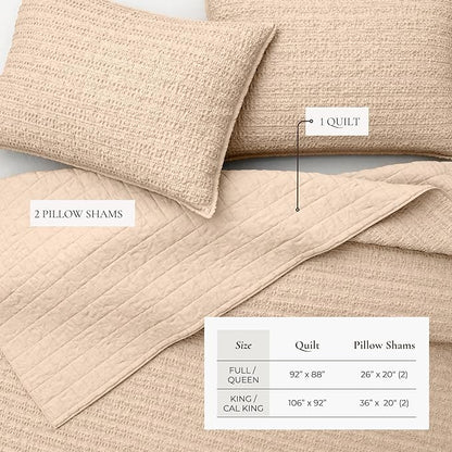 Great Bay Home King Size Taupe 100% Cotton Honeycomb Waffle Quilt and Sham Set - Garment Washed, Waffle Weave Like Texture, Lightweight 3-Piece Bedding Set (Cappuccino)