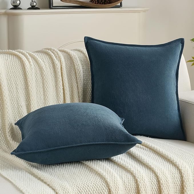 FUTEI Navy Blue Chenille Throw Pillow Covers 12x20 Inch Set of 2,Edges Double-Stitched Lumbar Pillow Cases,Modern Home Decor for Couch Living Room