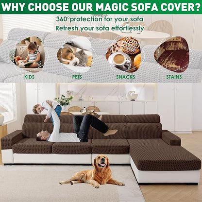 MAXIJIN Couch Cushion Covers for Sectional Sofa, Stretch Sofa Cushion Cover Washable Furniture Protector with Elastic Bottom & Non-Slip Strap for Pets Kids (1PC Seat Cover, Brown)
