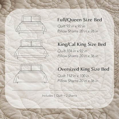 EVERGRACE 100% Cotton Paisley Quilt Set, Oversized King 3 Piece Set – Prewashed Lightweight Bedspread with 2 Shams, Soft & Breathable Matelasse Coverlet for All-Season Comfort, Flax Beige