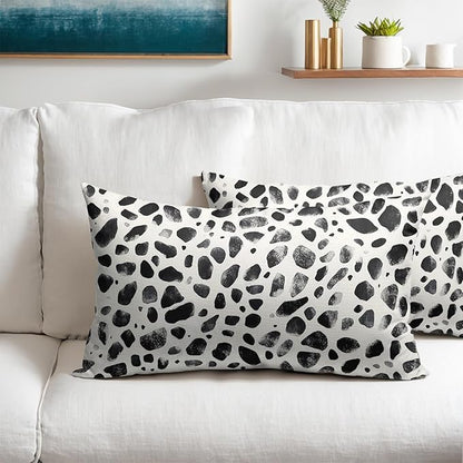 Polka Dot Pillow Covers 12x20 Set of 2 Decorations Black Cream Throw Pillow Covers Boho Decor Brush Strokes Pillowcases Modern Trendy Pattern Farmhouse Soft Cozy for Sofa Bed Home Decorative