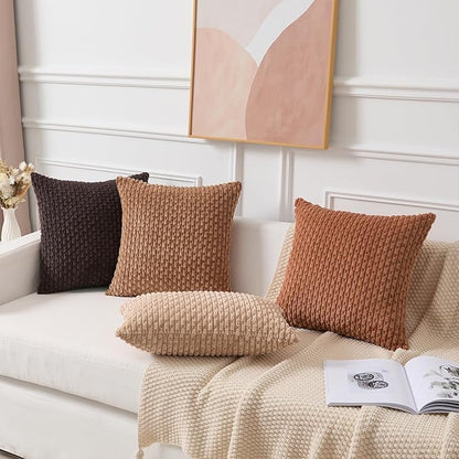 Kevin Textile Euro Sham Pillow Covers 28x28 Inch 2 Packs Soft Boho Striped Corduroy Decorative Throw Pillows for Living Room Couch Bed Sofa Rustic Farmhouse Home Decor 71x71cm Burnt Orange