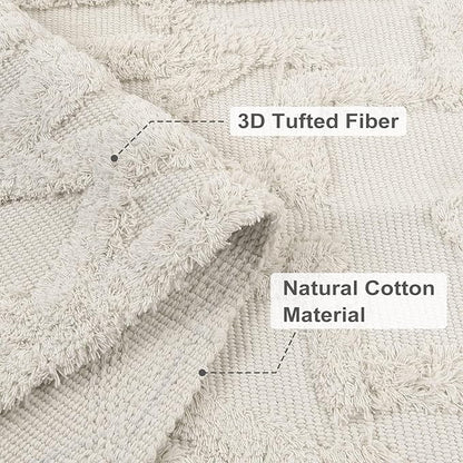 Uphome Boho Area Rug 3' x 5', Cream Washable Cotton Woven Entryway Rug with Tassels, Moroccan Tufted Bedroom Rug, Farmhouse Tribal Floor Carpet for Entry Office Porch Living Room Kitchen