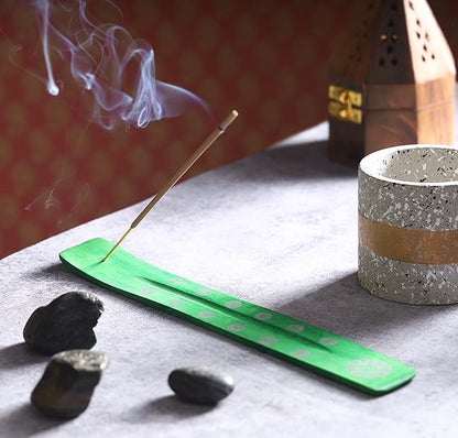 Bless-International Traditional-Handmade-Burner Wooden-Incense-Stick-Holder Ash-Catcher-Stand for-Aromatherapy-Meditation-Yoga (Earth Green) 10 Inches, Pack of 2