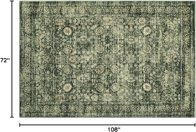 Morebes Vintage Living Room Rugs 6x9,Washable Green Area Rug Non Slip,Distressed Soft Floral Dorm Rug Boho Mat,Large Indoor Accent Floor Carpet for Nursery Kitchen Coffee Table Dining