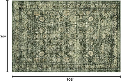 Morebes Vintage Living Room Rugs 6x9,Washable Green Area Rug Non Slip,Distressed Soft Floral Dorm Rug Boho Mat,Large Indoor Accent Floor Carpet for Nursery Kitchen Coffee Table Dining