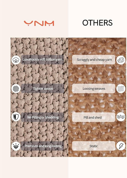 YnM Chunky Cotton Knit Throw Blanket, Cable Knit Throws for Bed Couch Sofa, Comfy & Relaxing, Decorative Piece for Farmhouse Modern Boho Rustic Scandinavian Chic Vibe, Beige 80x87 Inches