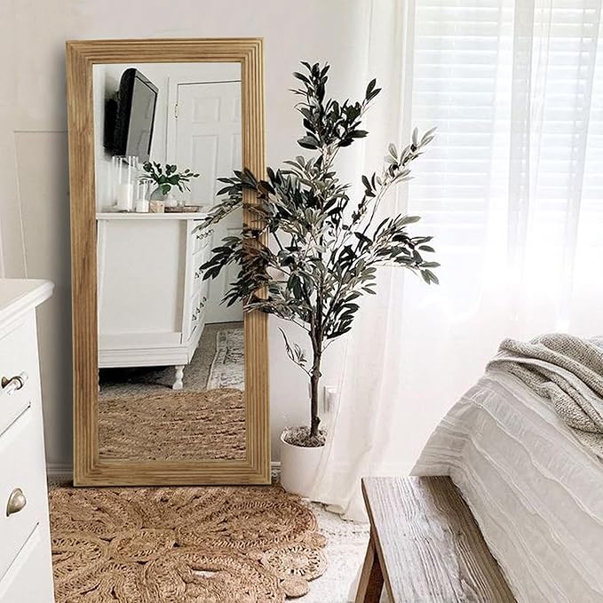 LOSOUR Full Length Mirror, 53"x22" Farmhouse Rectangular Wood Floor Length Leaning Mirror, Rustic Wall Decor for Bedroom, Living Room, Hallway, Entrayway, Bathroom (1, Brown, 53"x22")