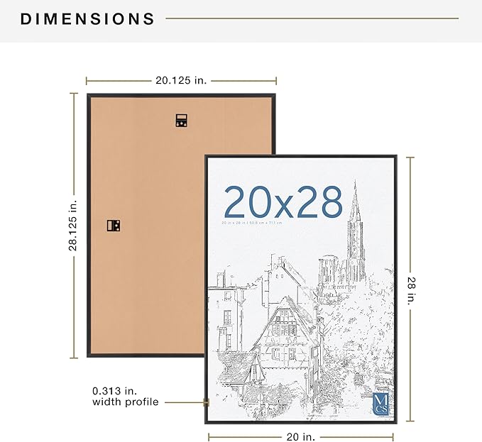 MCS Original Poster Frame 20x28 Black Lightweight Vertical & Horizontal Wall Hanging Large Picture Frame for Posters, Art Prints & Gallery Wall (2-Pack)
