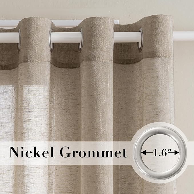 H.VERSAILTEX Linen Curtains Flax Linen Blended Curtain Panels for Living Room/Bedroom Semi Sheer Privacy Curtains 72 inch Length 2 Panels Set Nickel Grommet Window Drapes, Taupe