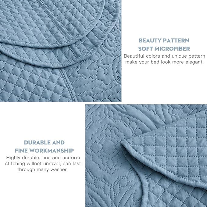 HZ & HY Oversized King Bedspread 138x122 Extra Wide, Ultrasonic Coverlet Bedding Set, Lightweight Thin Comforter, Reversible, 5 Piece, 100% Microfiber, California/Alaskan King, Ashley Blue