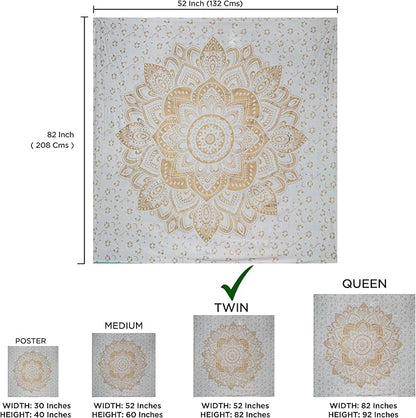 raajsee Metallic Gold Tapestry Mandala Wall Hanging- Bohemian Dorm Decor Hippie Tapestries Twin 52x82 inches-Boho Bedding Beach Throw Blanket White Golden bedspread meditation yoga mat throw