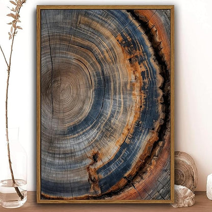 IBHJSART Framed Tree Ring Canvas Wall Art Vintage Colorful Wood Stump Painting Prints Modern Minimalist Pictures Neutral Nature Rustic Farmhouse Decor Living Room Bedroom Bathroom Office