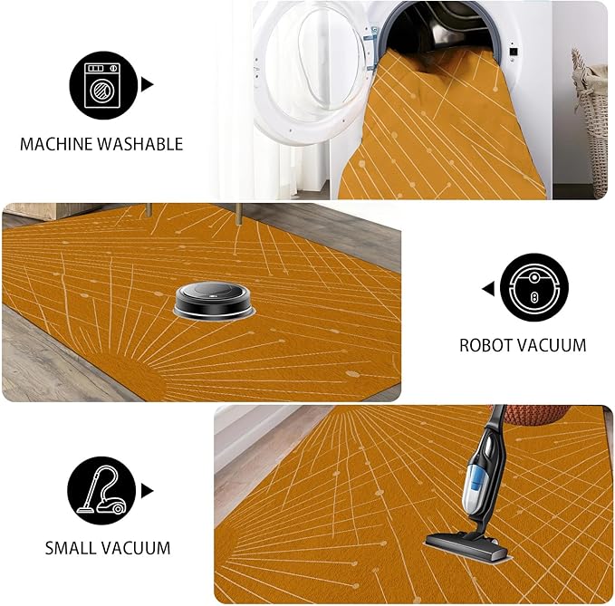 Modern Washable Area Rug 4x5, Boho Minimalist Non-Slip Rugs, Abstract Striped Soft Carpet for Living Room Bedroom Nursery Room Home Decor Office, Pet Friendly, Orange Beige