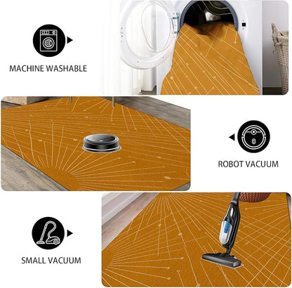 Modern Washable Area Rug 4x5, Boho Minimalist Non-Slip Rugs, Abstract Striped Soft Carpet for Living Room Bedroom Nursery Room Home Decor Office, Pet Friendly, Orange Beige
