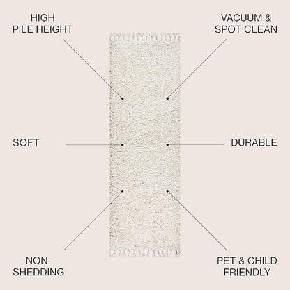 JONATHAN Y Mercer Shag Plush Tassel White Runner Rug, 2x8, Contemporary, Modern, Easy-Cleaning for Living Room, Bedroom, Kitchen, Pet Friendly, Non-Shedding (MCR100A-28)